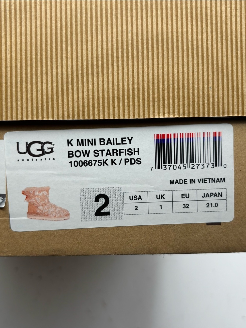 NWOT UGG K Mini Bailey Bow Starfish Pink and White Boots Size 2 With Box - Picture 6 of 9